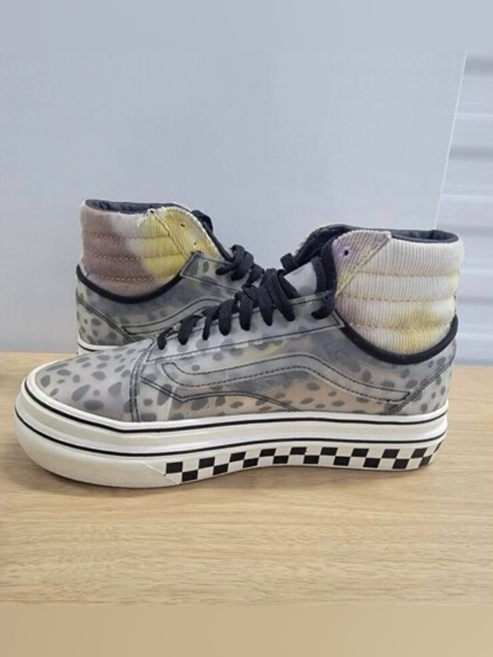 Vans | Leopard Print Checkerboard Platform Sneakers with Yellow & Purple Accents